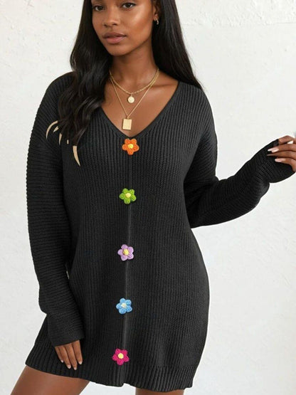 Women Ribbed Cardigan with Applique Detail