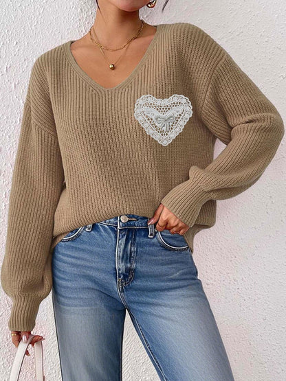 Women Ribbed Pullover with Applique Detail