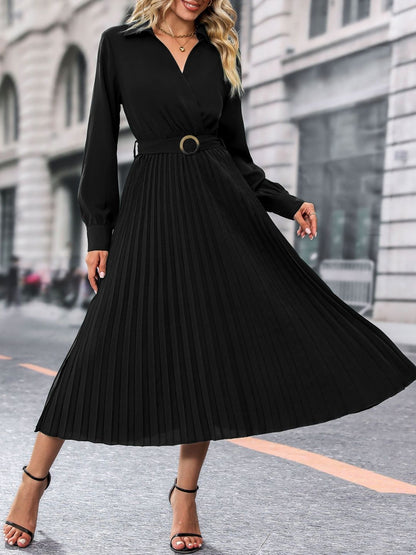 Women's Black A-Line Midi Dress Blend Printed