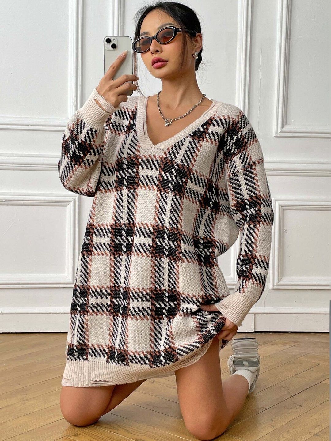 Women Checked Pullover