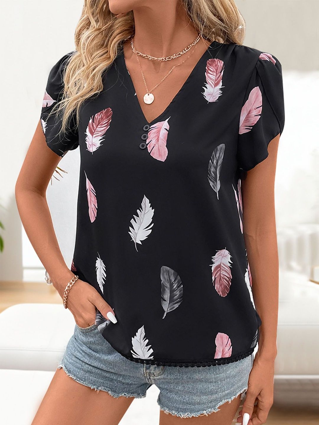 Print Puff Sleeve Top