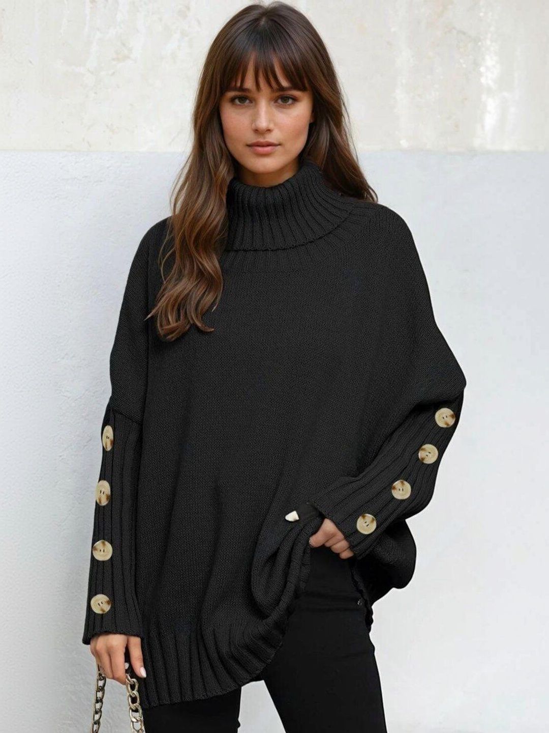 Pullover in Black acrylic Style 401 - Nowi Korean Fashion