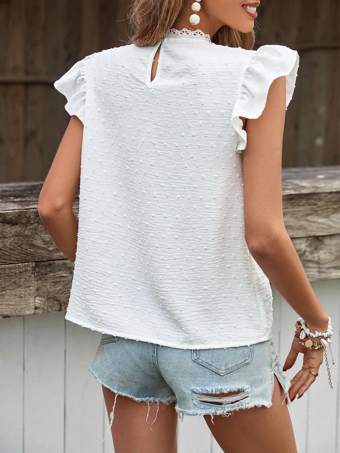 Flutter Sleeve Ruffles Cotton Top