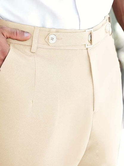 Men Straight Fit Wrinkle Free Pleated Trousers