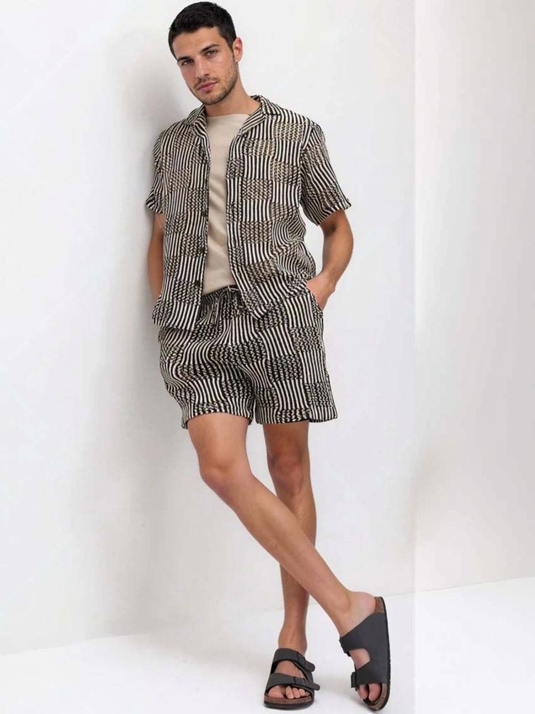 Crochet Striped Shirt with Shorts