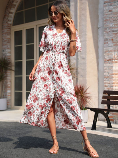 Floral Print A-Line Midi Dress