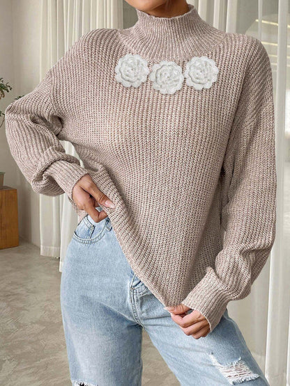 Women Ribbed Pullover with Applique Detail