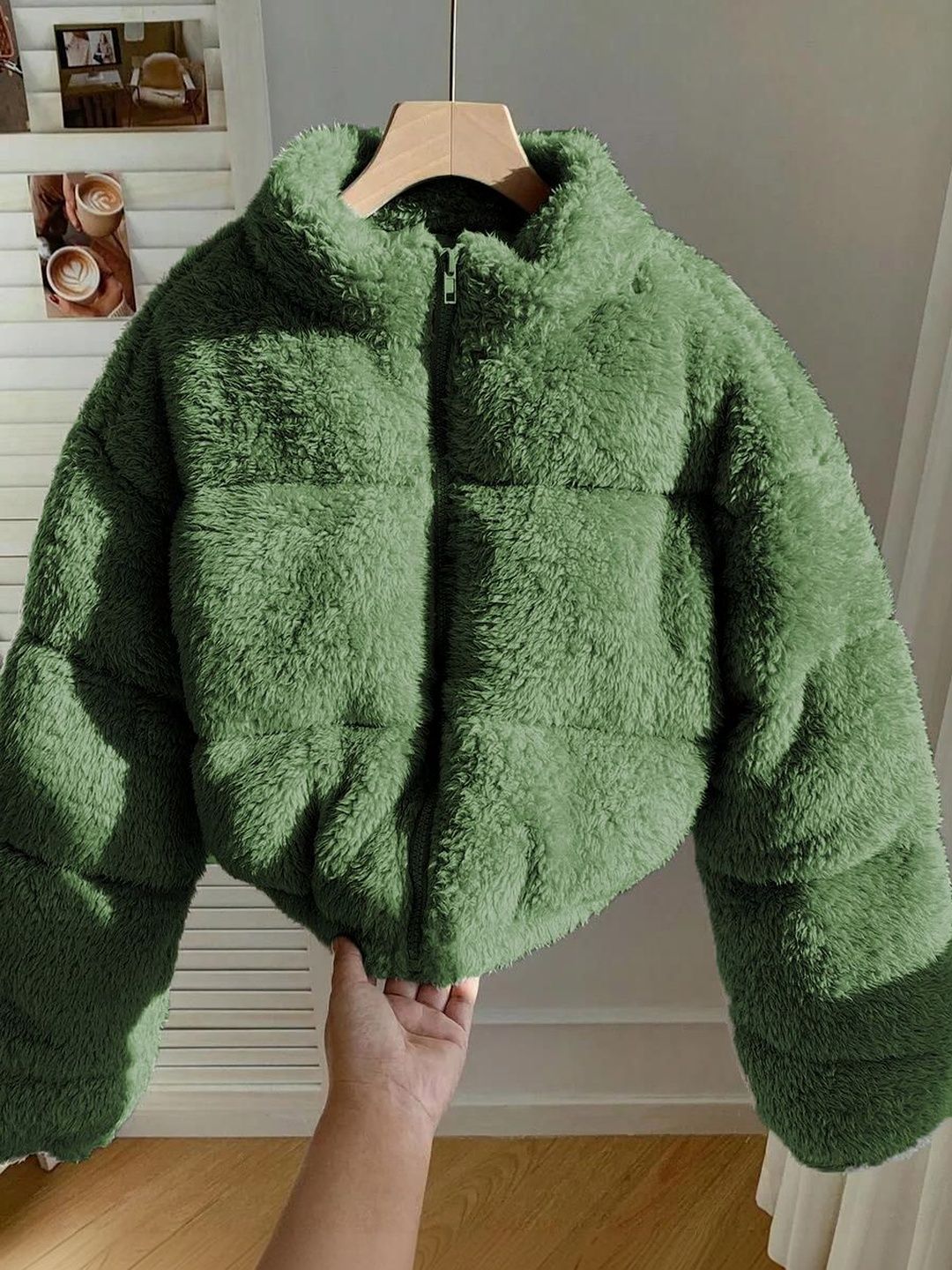 NOWI Women Woollen Lightweight Crop Puffer Jacket