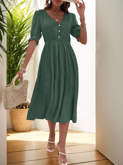 Puff Sleeve Fit & Flare Midi Dress