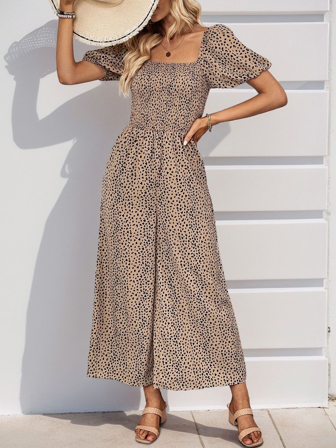 Printed Basic Jumpsuit with Ruffles