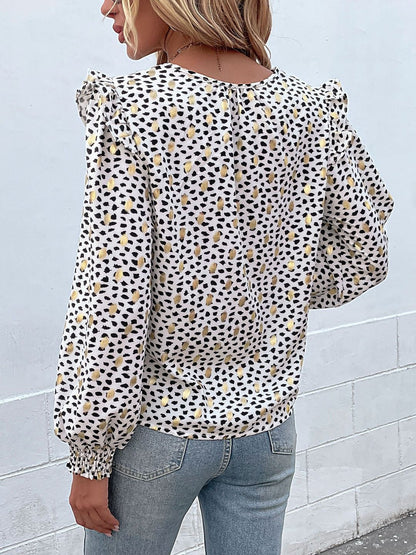 Women's White Chic Printed Top With Puff Sleeves