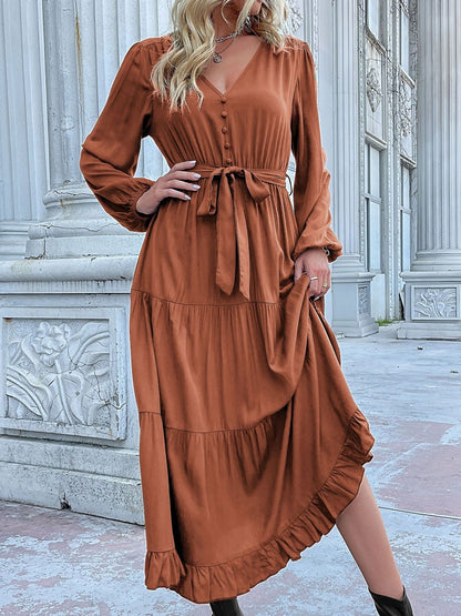 Women's Brown Fit & Flare Midi Dress Blend Printed
