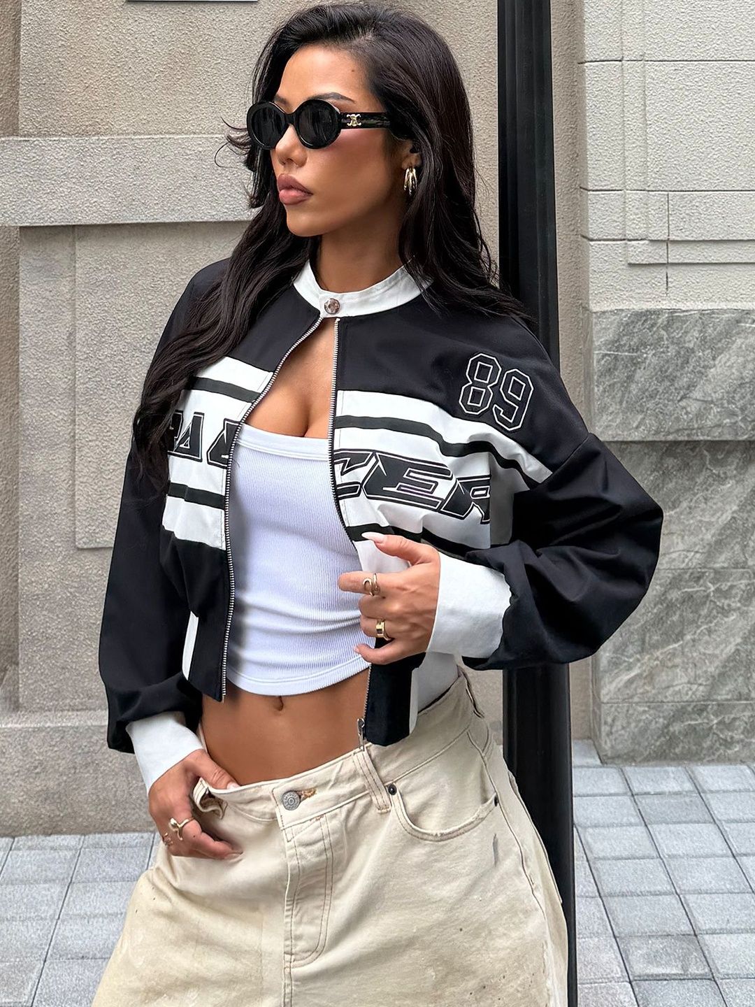 NOWI Women Colourblocked Crop Bomber Jacket