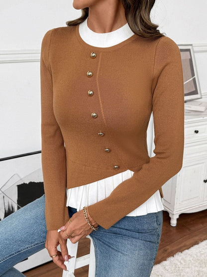 Ribbed Pullover in Brown Style 707 - Nowi Korean Fashion