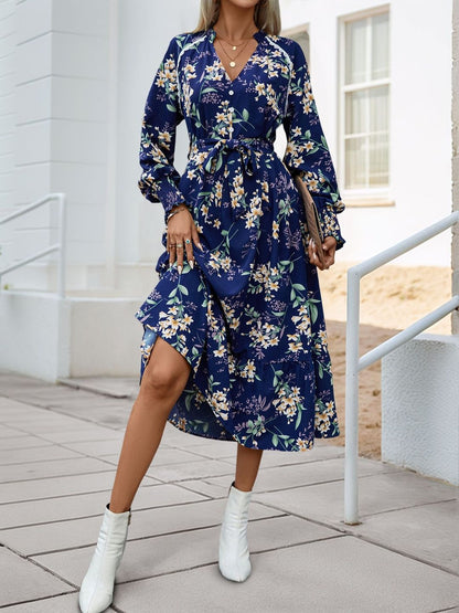 Floral Print Puff Sleeve Fit & Flare Midi Dress