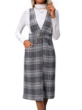Checked Pinafore Dress in Grey - Nowi Korean Fashion