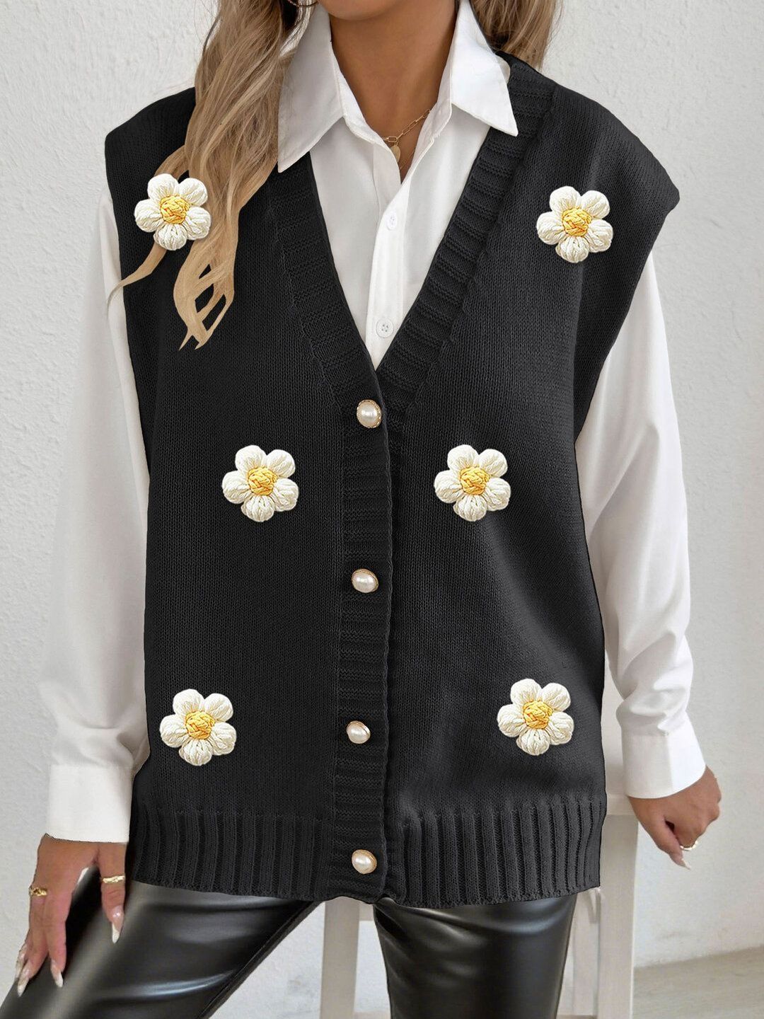 Women Sweater Vest with Embellished Detail
