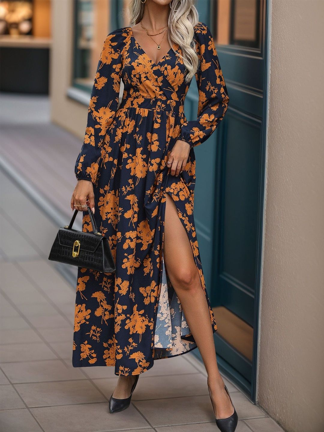 NOWI Floral Print Liva Maxi Dress - Nowi Korean Fashion