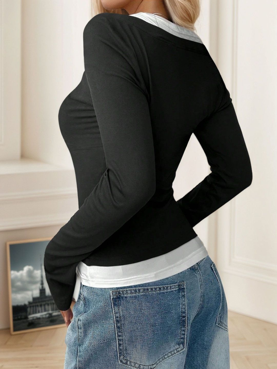 Women's Black Cotton Top Printed Regular Fit