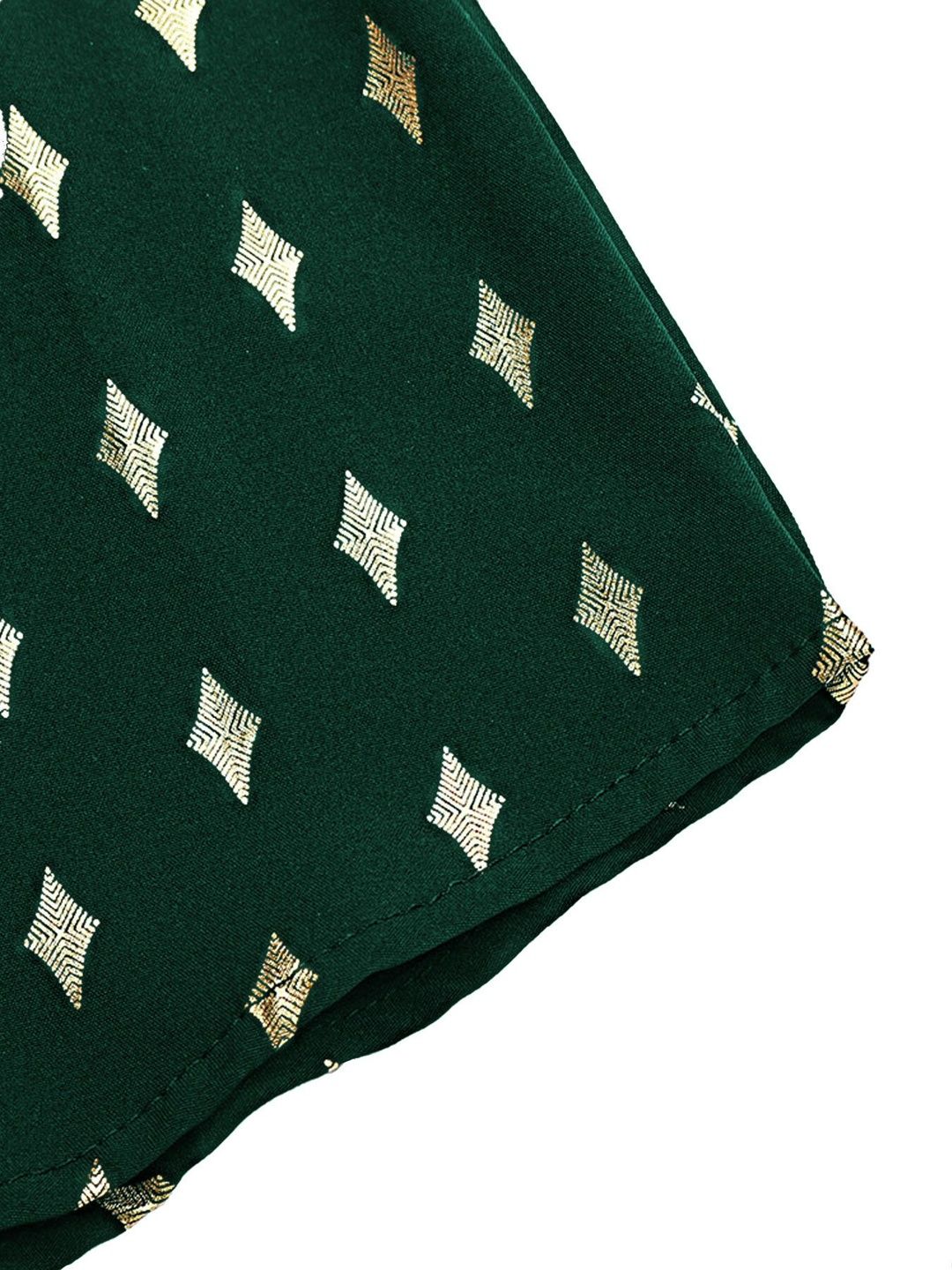 Women's Green Geometric Print Puff Sleeve Ruffles Top