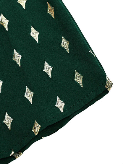 Women's Green Geometric Print Puff Sleeve Ruffles Top