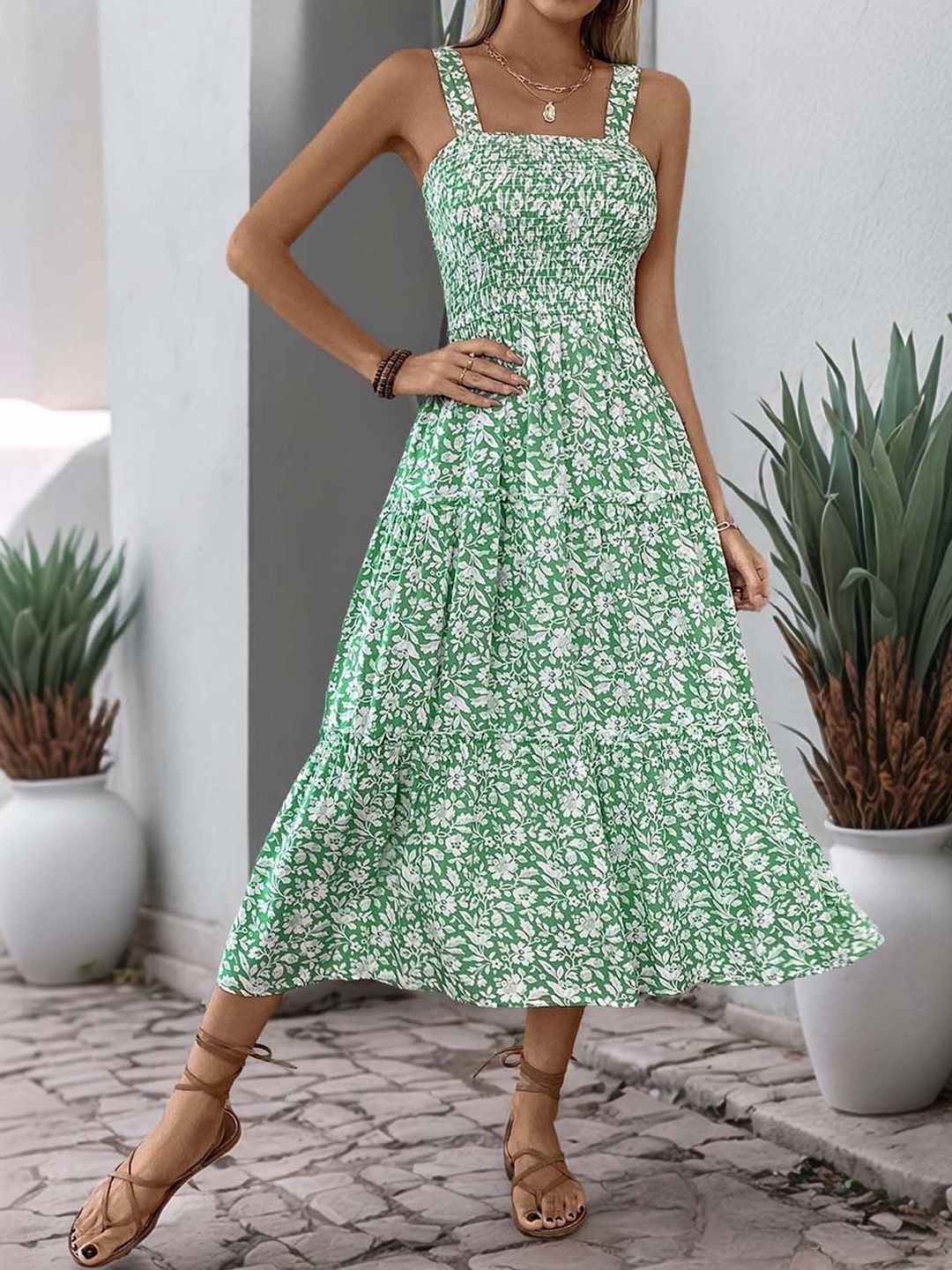 Floral Print A-Line Midi Dress