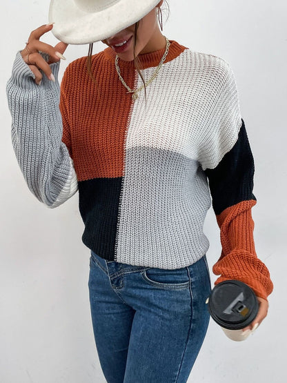 Women's Brown Colourblocked Pullover Blend Printed
