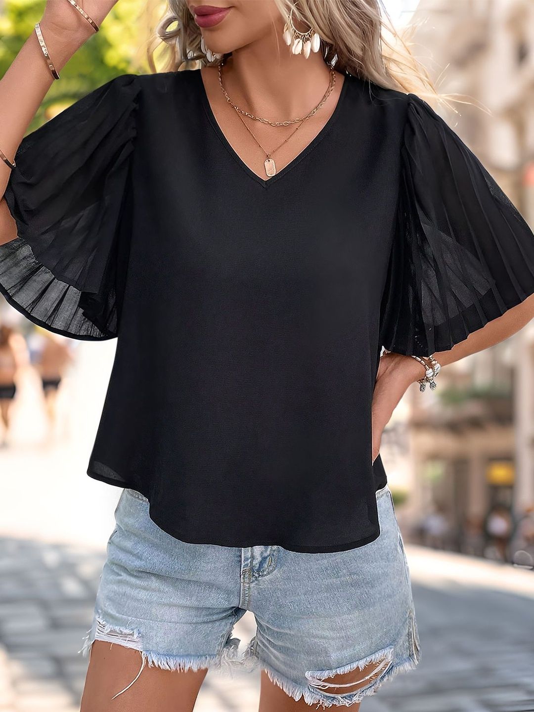 Flutter Sleeve Top - Nowi Korean Fashion