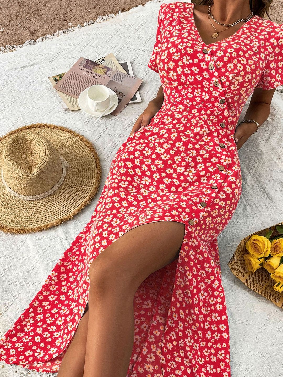 Floral Print A-Line Midi Dress