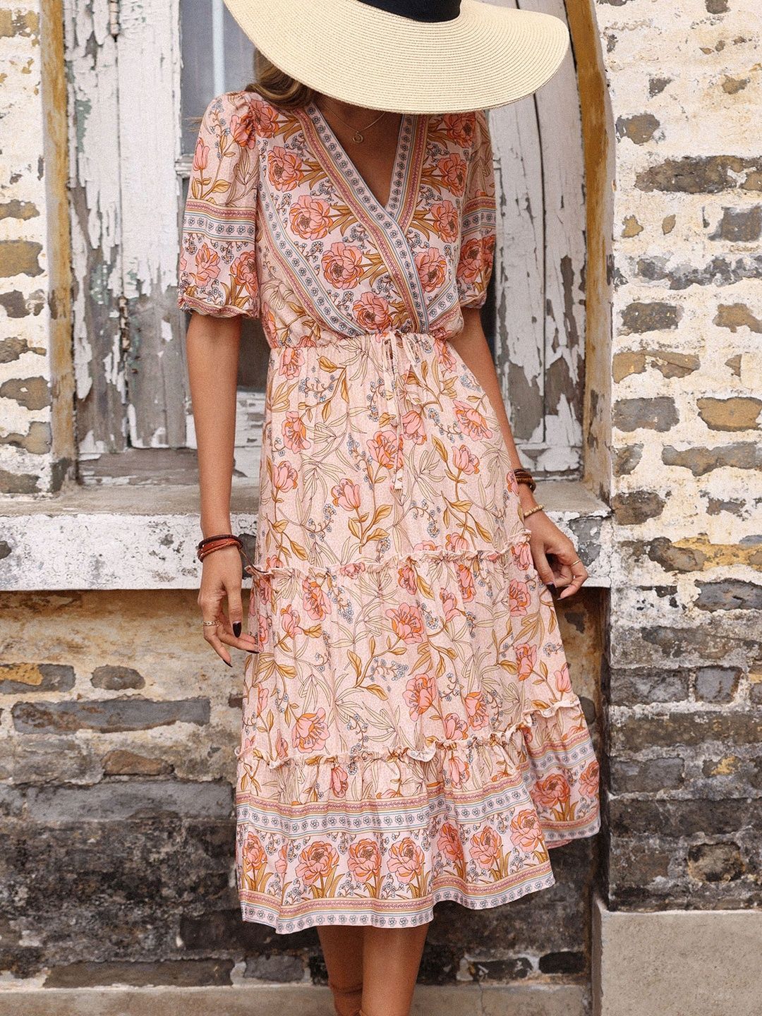 Floral Print A-Line Midi Dress