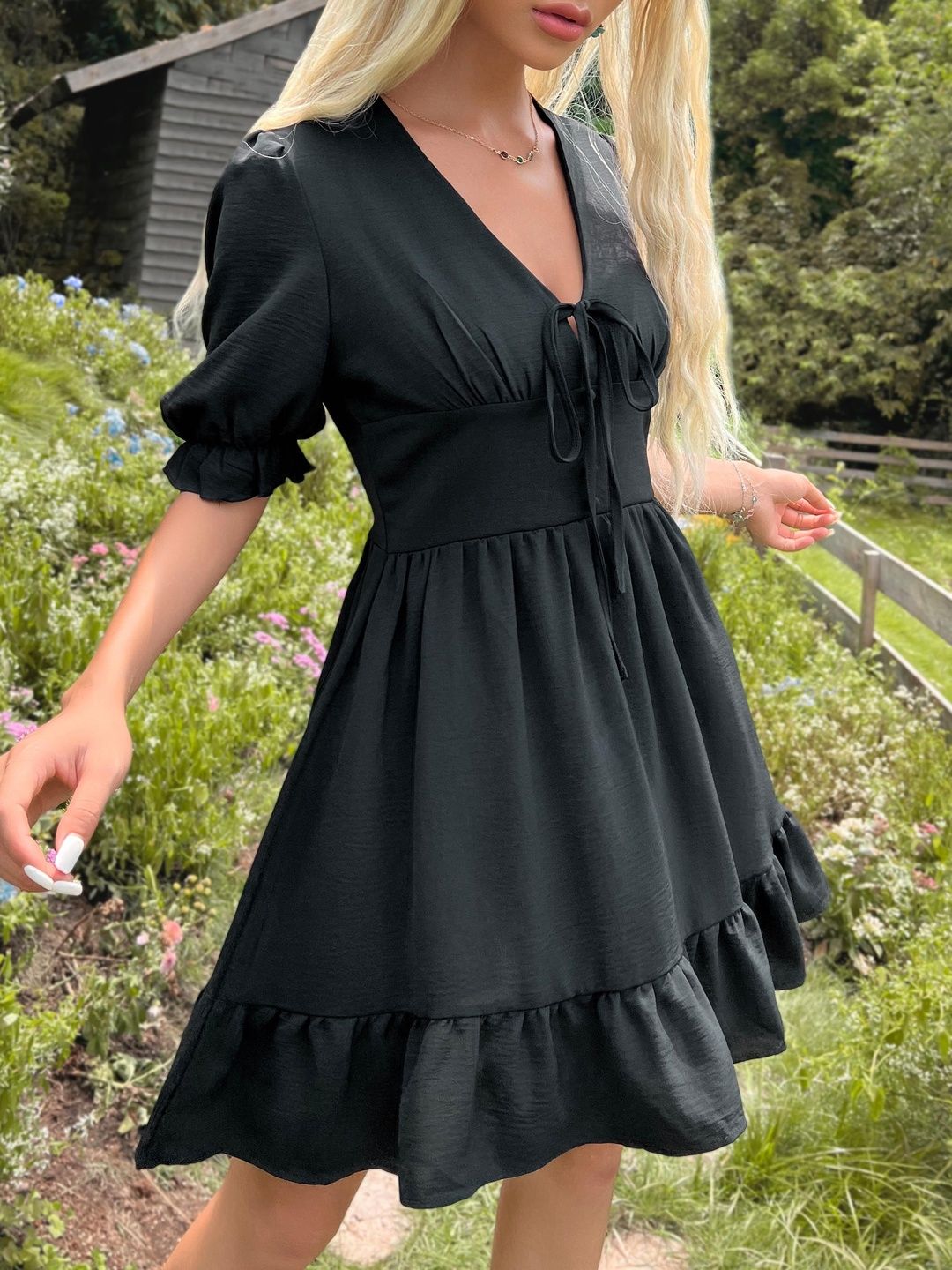 Puff Sleeve Ruffled Fit & Flare Mini Dress