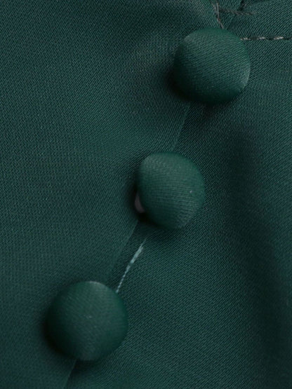 Women's Green Puff Sleeve Fit & Flare Dress