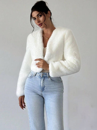 NOWI Women Woollen Lightweight Crop Open Front Jacket