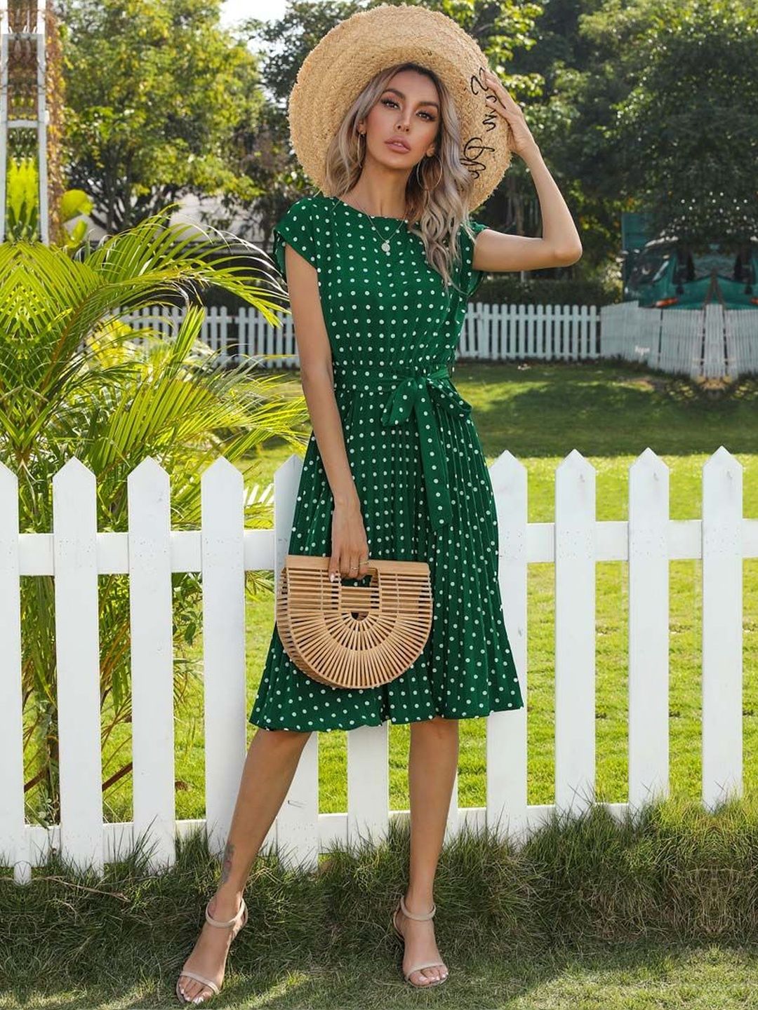 NOWI Polka Dot Print Fit & Flare Midi Dress