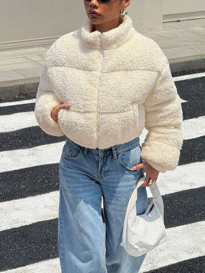 NOWI Women Woollen Lightweight Crop Puffer Jacket