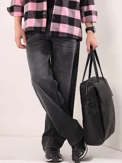 Straight Fit Mid-Rise Light Fade Jeans in Grey cotton - Nowi Korean Fashion