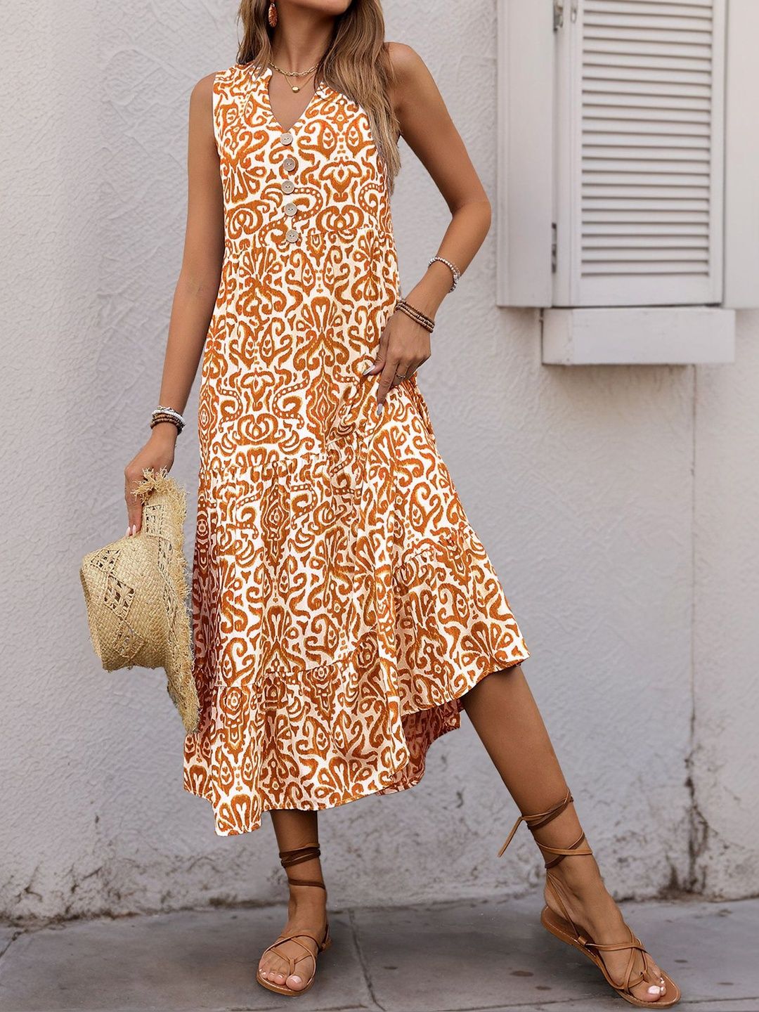 Print A-Line Midi Dress