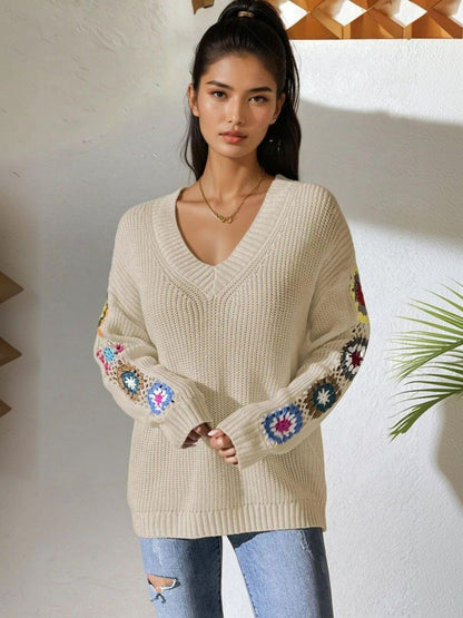 Colourblocked Ribbed Pullover in Beige acrylic - Nowi Korean Fashion