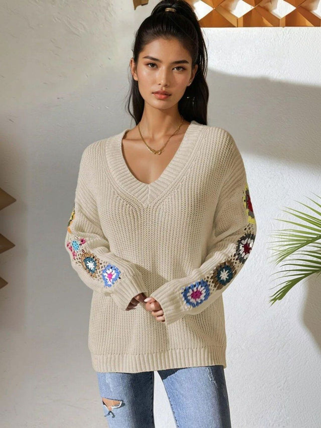 Colourblocked Ribbed Pullover in Beige acrylic - Nowi Korean Fashion