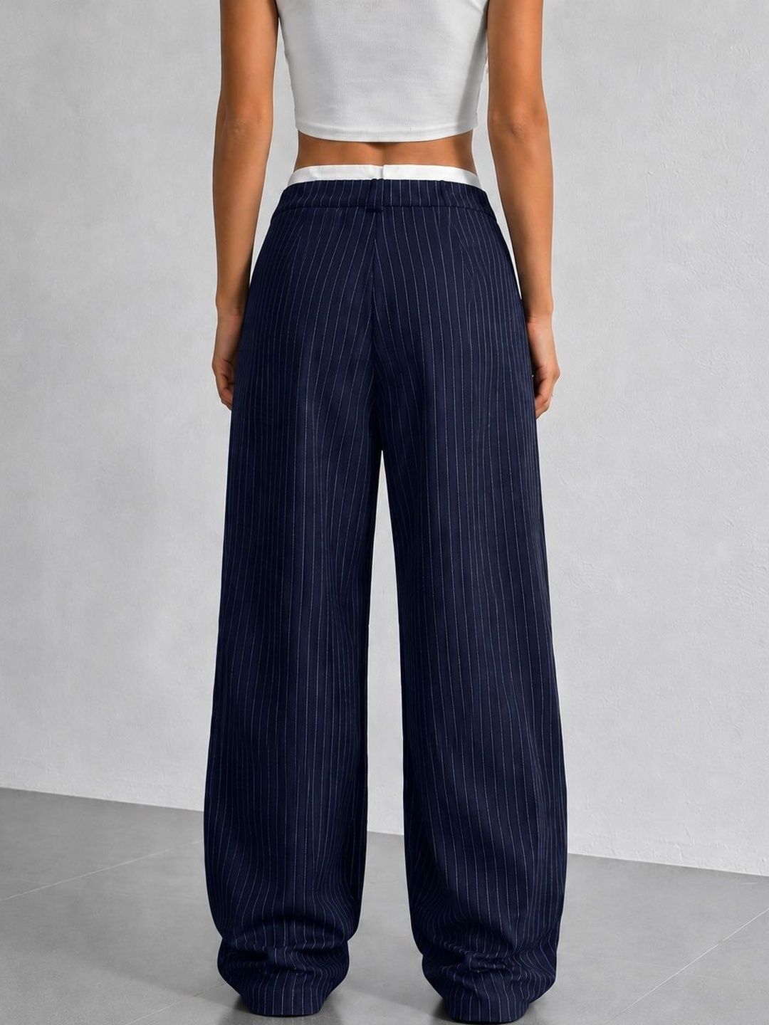 Women Striped Relaxed High-Rise Pleated Trousers