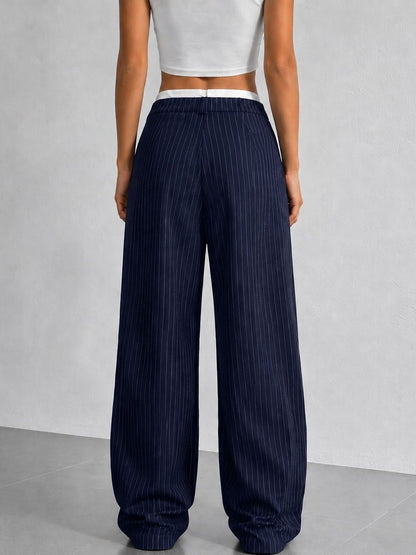 Women Striped Relaxed High-Rise Pleated Trousers