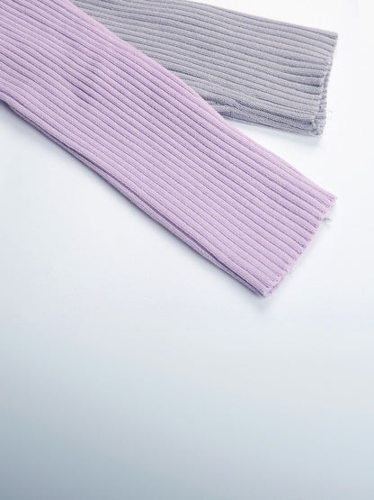 Women's Purple Colourblocked Ribbed Crop Cardigan