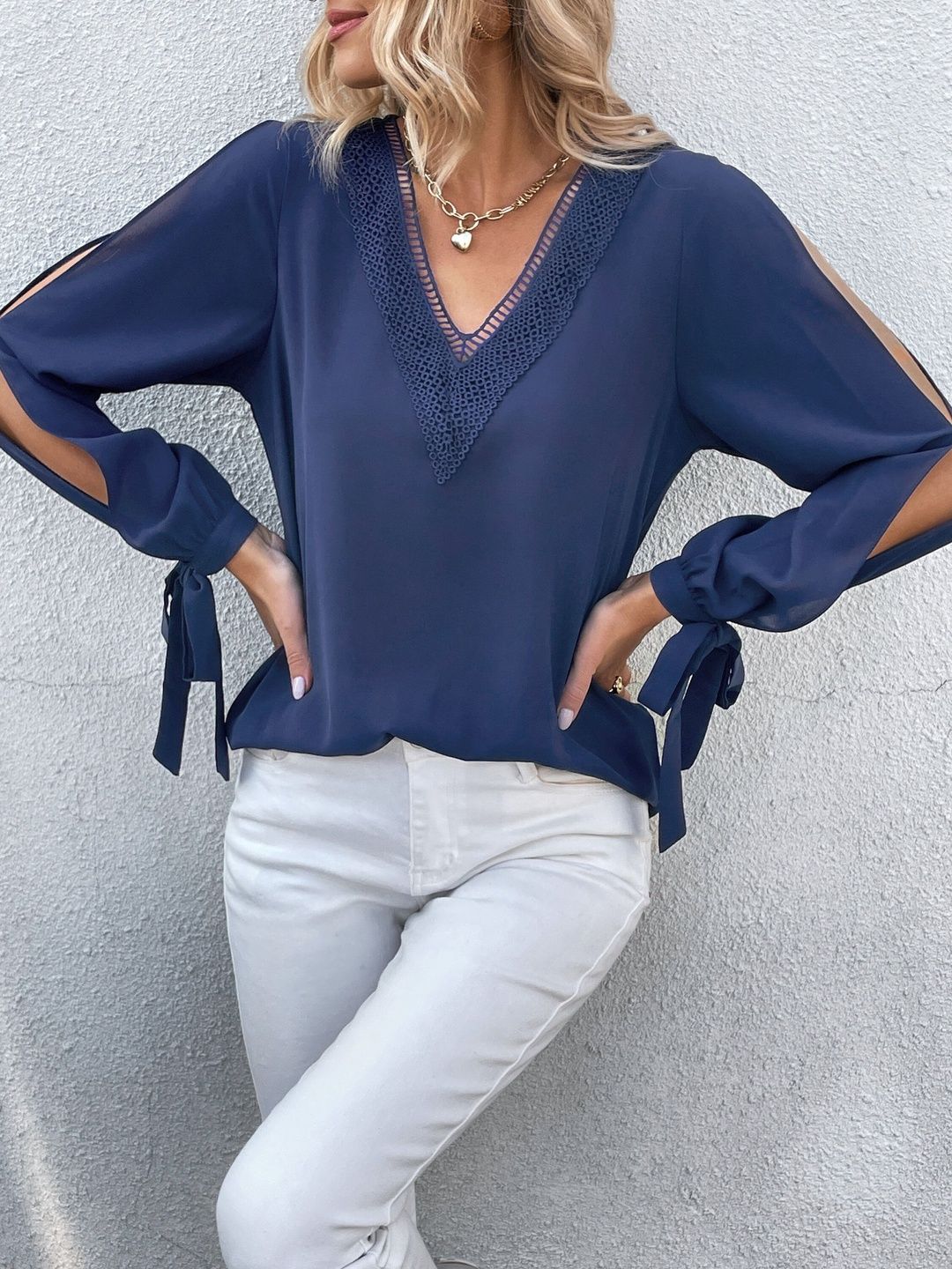 Women's Blue Nowi Cold-Shoulder Top