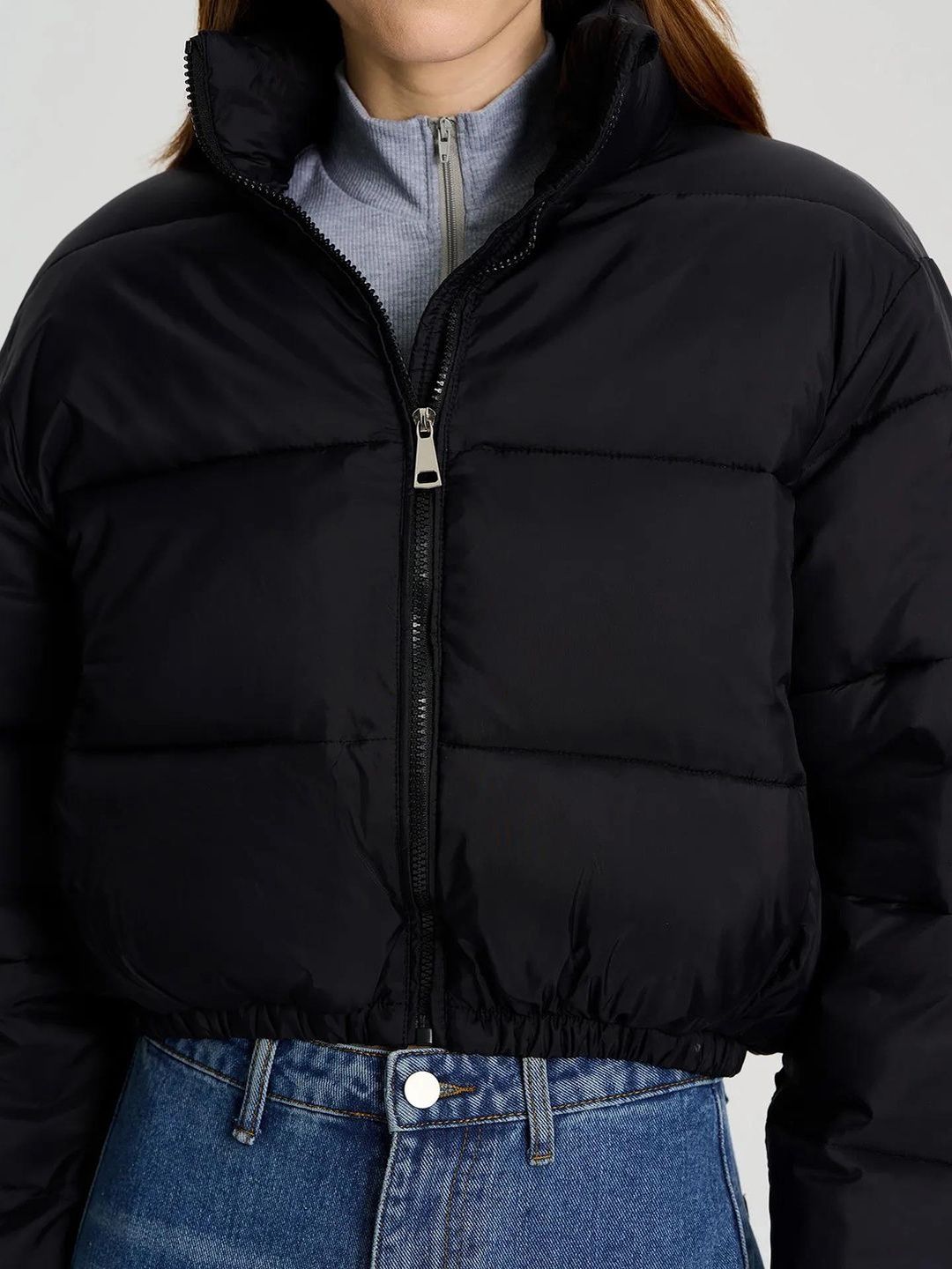 NOWI Stand Collar Crop Puffer Jacket