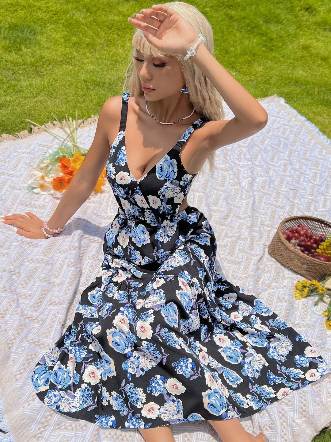 Floral Print A-Line Midi Dress