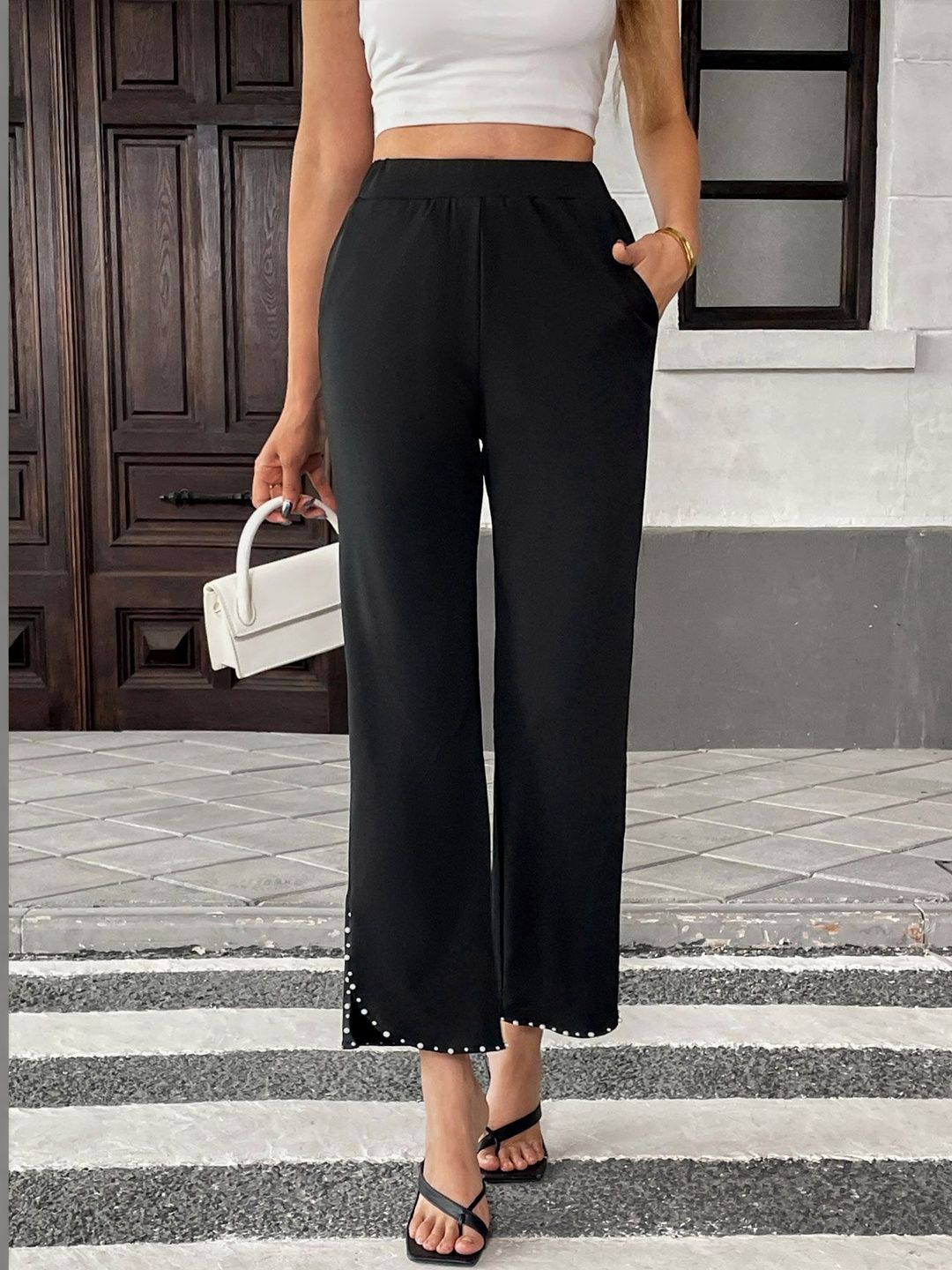 Women Embellished Non Iron Trousers