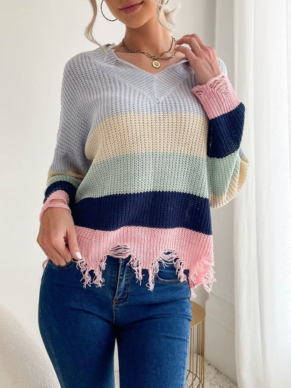 Women's Pink Colourblocked Pullover With Fringed Detail