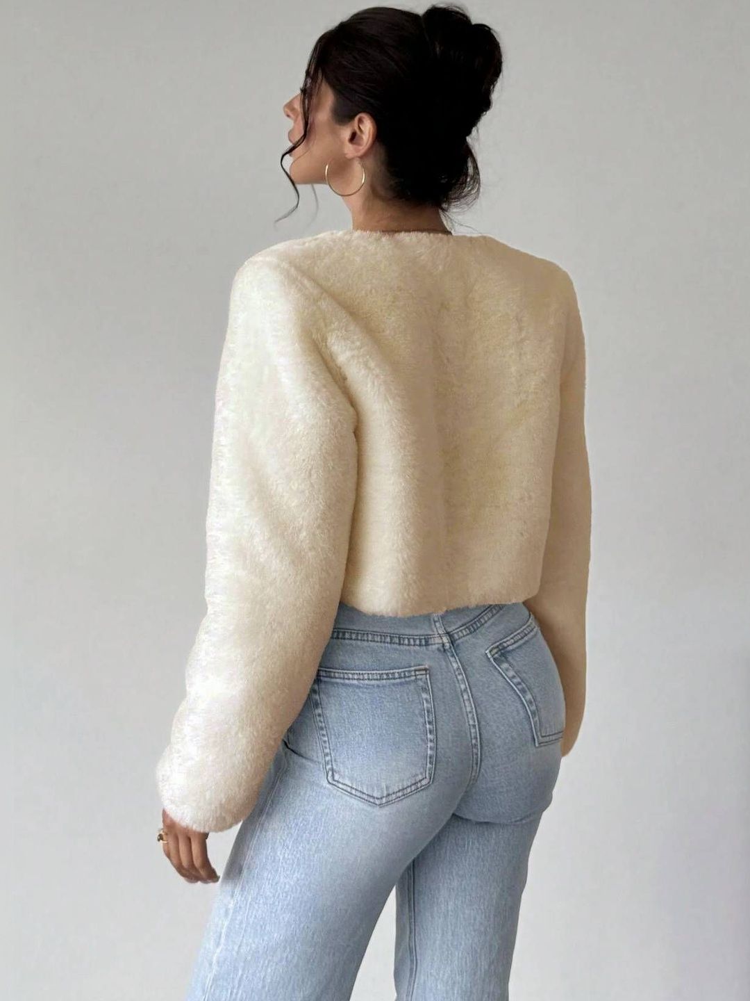 NOWI Women Woollen Lightweight Crop Open Front Jacket
