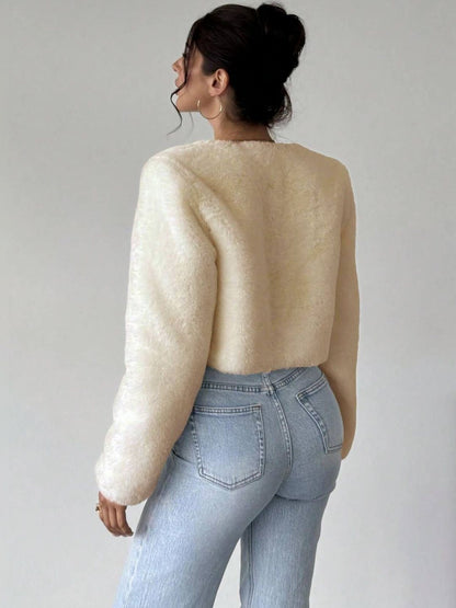 NOWI Women Woollen Lightweight Crop Open Front Jacket