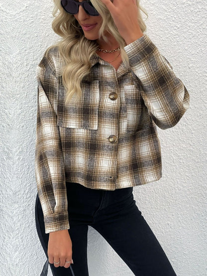 Women Checked Crop Jacket